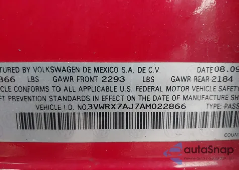 2010 Volkswagen Jetta Se from USA, damaged, VIN 3VWRX7AJ7AM022866